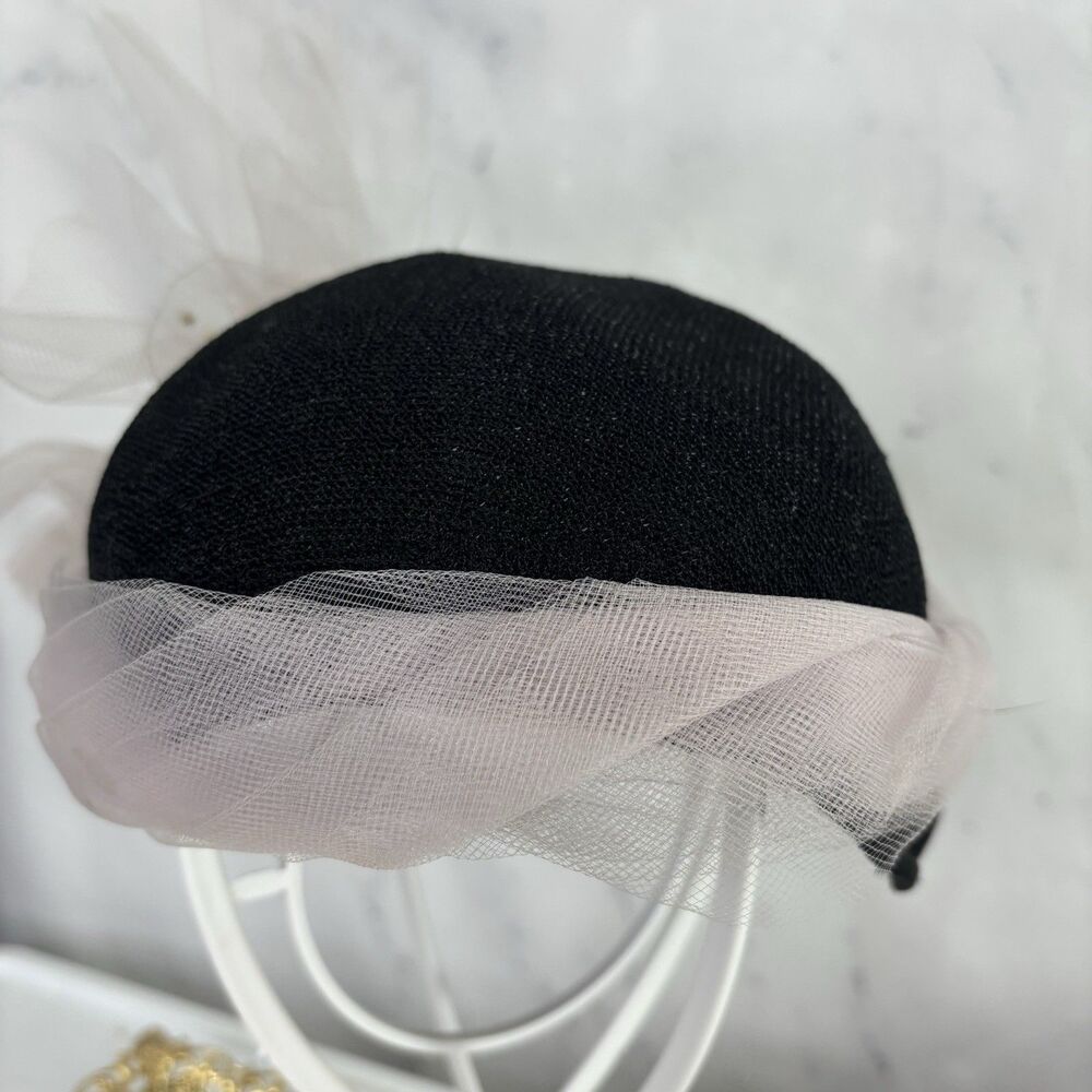 Vintage 1950s 60s Woven Cloche Hat Pink Tulle Bow Star Cocktail Fascinator MCM - Picture 8 of 14